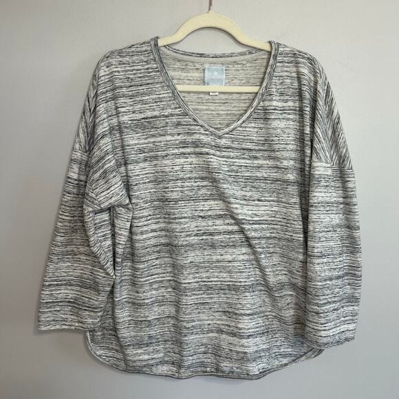 Anthropologie Sunday Heather Gray 3/4 Sleeve V-Neck Blouse Women’s Size 1X - Picture 1 of 5
